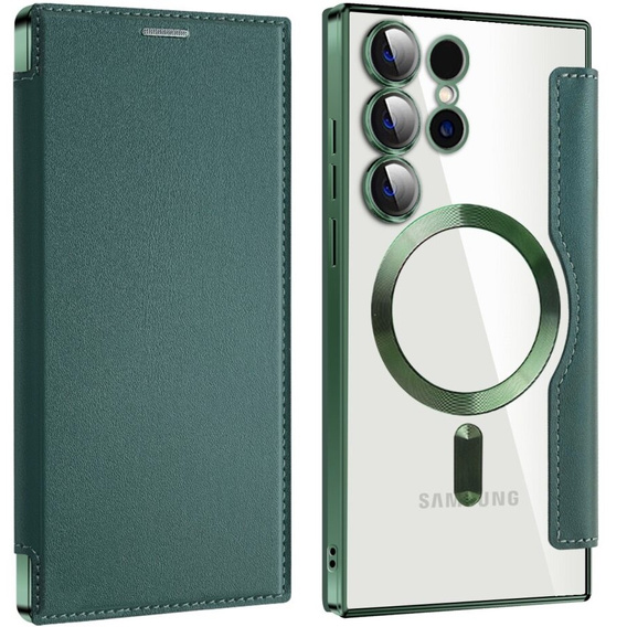 Etui z klapką do Samsung Galaxy S24 Ultra, RFID Wallet MagSafe z ochroną aparatu, zielone