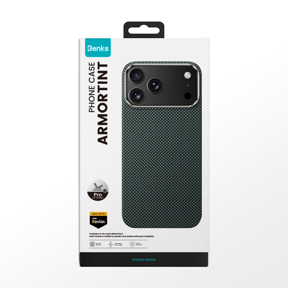 Etui BENKS Kevlar do iPhone 17 Pro, Magnetic Armor Tint 1000D 0069, do MagSafe, aktywny przycisk – zielone