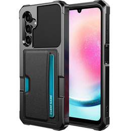 Etui do Samsung Galaxy A15 5G, Card Holder Kickstand, czarne + szkło 9H