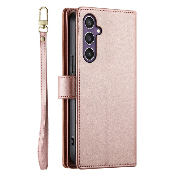 Etui z klapką do Samsung Galaxy S25, Wallet Zipper Pocket, różowe