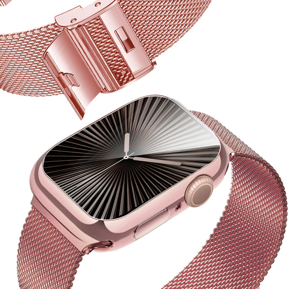Bransoleta + Etui z Osłoną na Ekran do Apple Watch 10/11 42mm, Różowa
