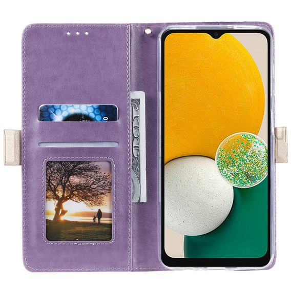 Etui z klapką do Samsung Galaxy A55 5G, Wallet Pocket Zipper Lace, fioletowe