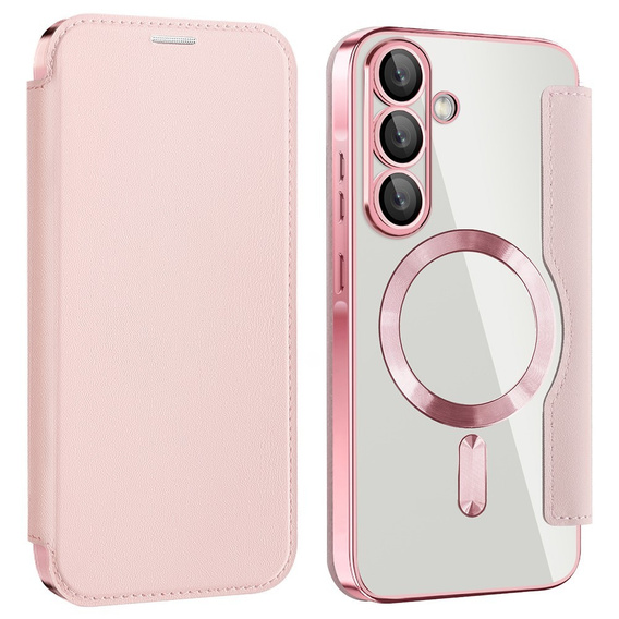 Etui z klapką do Samsung Galaxy A56 5G, RFID Wallet MagSafe z ochroną aparatu, różowe