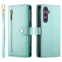 Etui z klapką do Samsung Galaxy S25+ Plus, Wallet Zipper Pocket, zielone