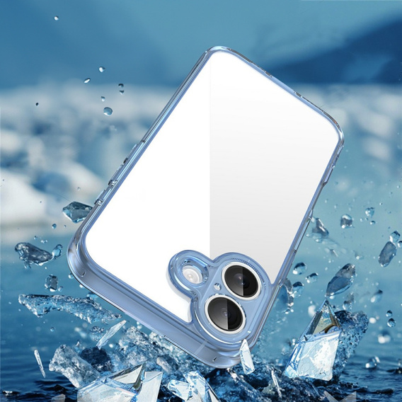 Etui do iPhone 17, z ochroną aparatu, przezroczyste z niebieską ramką