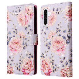 Etui z klapką do Galaxy A56 – motyw różany, ochrona RFID, kieszenie na karty, zdjęcie i banknoty