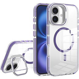 Etui do iPhone 17, do MagSafe, z podstawką, przezroczyste z fioletowymi akcentami