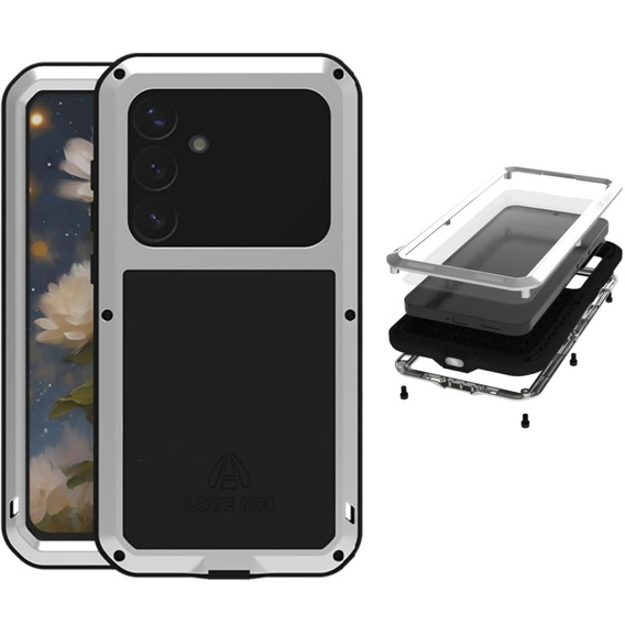 Etui Love Mei do Samsung Galaxy S25+ Plus, pancerne ze szkłem, szare