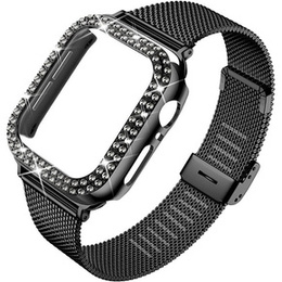 Bransoleta + Etui z Diamentami do Apple Watch 10/11 42mm, Czarna