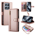 Etui z klapką do Xiaomi 14T Pro, Wallet Zipper Pocket, różowe