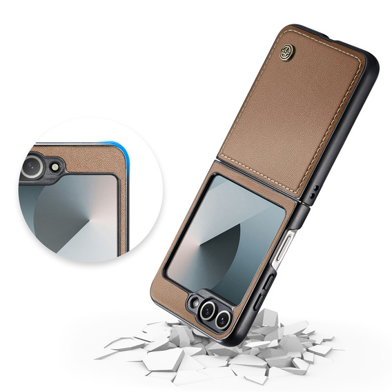 Etui do Samsung Galaxy Z Flip7, CASEME Litchi Leather, brązowe