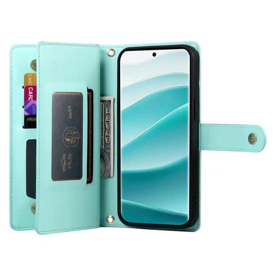 Etui z klapką do Xiaomi Redmi Note 14 Pro 5G / Poco X7 5G, Wallet Zipper Pocket, zielone