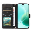 Etui portfelowe Rhombus ze skóry ekologicznej z paskiem do Honor 400 Lite – Czarne