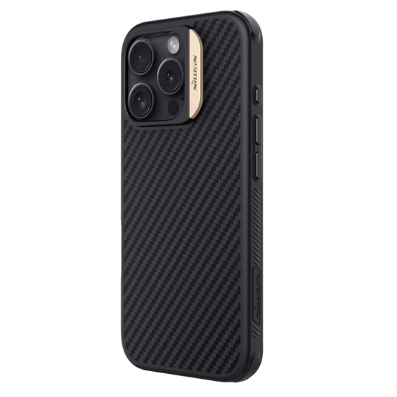 Etui do iPhone 16 Pro, pancerne Nillkin, Carbon Fiber, do Magsafe, złote