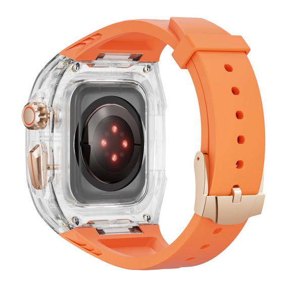 Pasek Silikonowy z Etui do Apple Watch 4/5/6/7/8/9/SE 44/45MM, Pomarańczowy / Przezroczysty