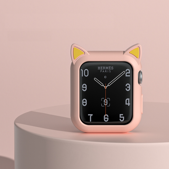 Etui Silikonowe do Apple Watch 4/5/6/SE 44mm, Kocie Uszy, Różowe