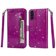 Etui z klapką do Samsung Galaxy A55, Wallet Zipper Pocket Glittery, fioletowe