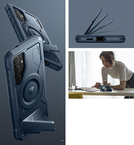 Etui pancerne do Samsung Galaxy S24, Dexnor Full Body MagSafe,  granatowe