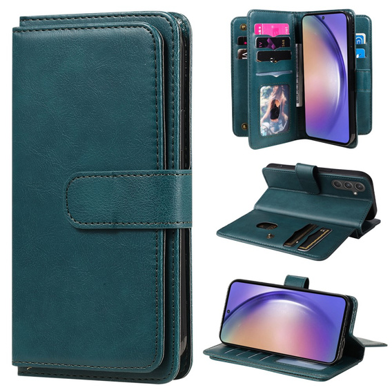 Etui z klapką do Samsung Galaxy A55 5G, 10 Card Slots Wallet, zielone