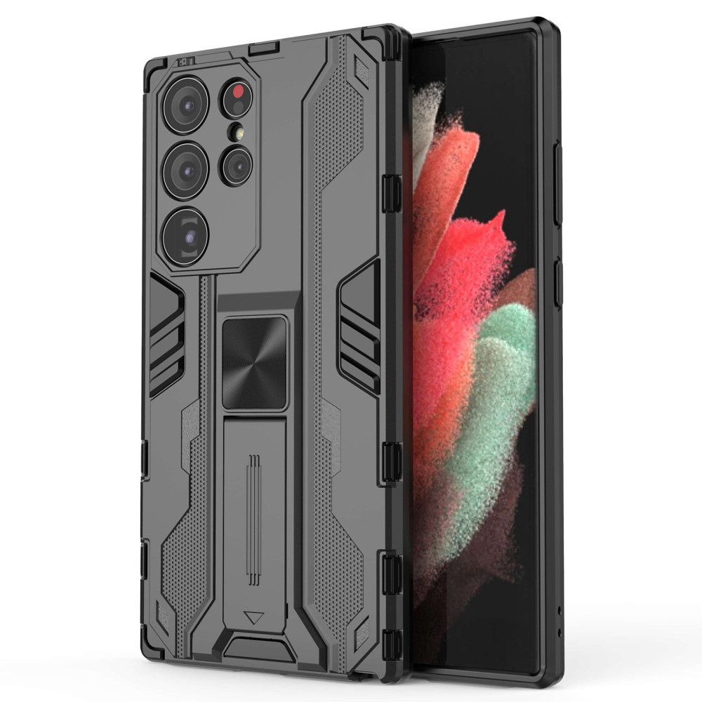 Etui z rozkładaną podstawką i wzmocnioną ochroną aparatu na Samsung Galaxy S23 Ultra w kolorze czarnym