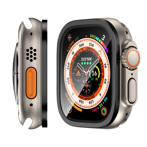 Szkło Hartowane z Ramką do Apple Watch Ultra 1/2/3 49mm, czarne