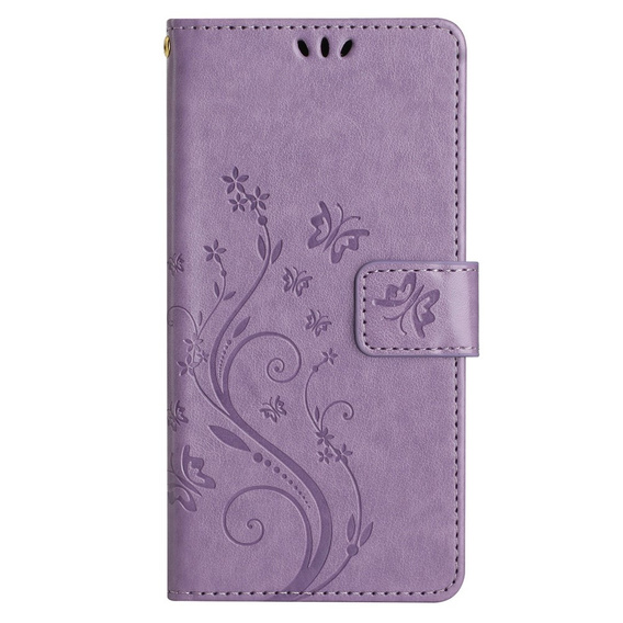 Etui z klapką do Samsung Galaxy A25 5G, Butterfly, fioletowe + szkło 9H