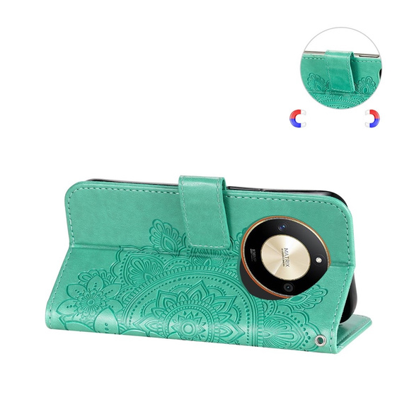 Etui z klapką do Honor Magic 6 Lite 5G, Mandala, zielone