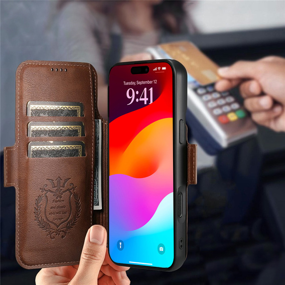 Etui z klapką 2w1 SUTENI do iPhone 17 Pro, do MagSafe, brązowe