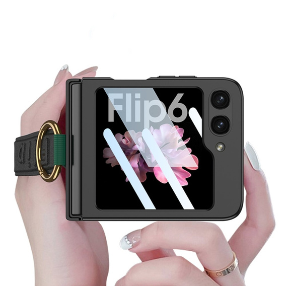 Etui GKK do Samsung Galaxy Z Flip7 FE / Z Flip6, Ring Holder, z paskiem, czarne