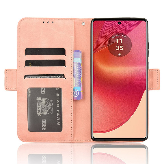 Etui z klapką do Motorola Edge 50 Fusion 5G, Card Slot, różowe