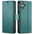 Etui do iPhone 17, ERBORD Glossy Litchi, portfel z klapką, zielone