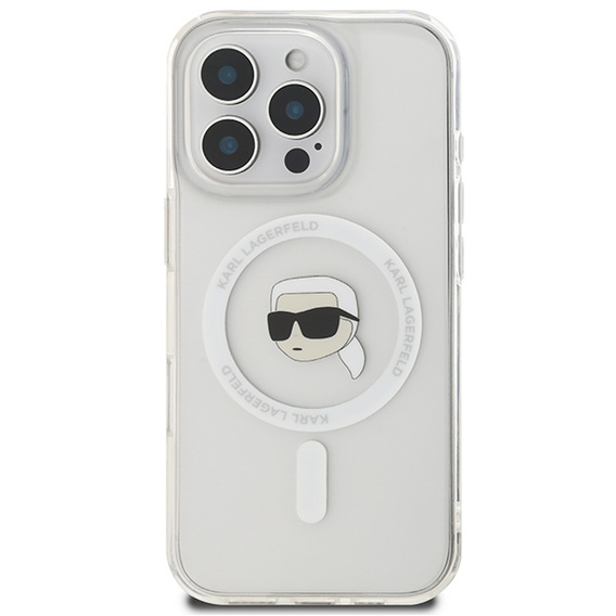 Etui Karl Lagerfeld do iPhone 16 Pro Max, IML Metal Karl Head MagSafe, przezroczyste 