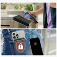 Magnetyczny portfel SURITCH z lokalizatorem Find My, NFC i podstawką – czarny