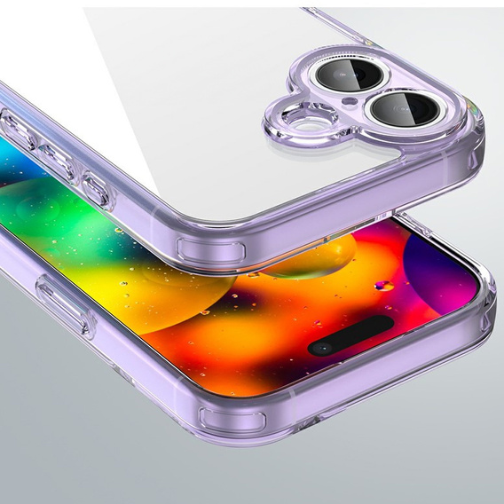 Etui do iPhone 17, z ochroną aparatu, przezroczyste z fioletową ramką