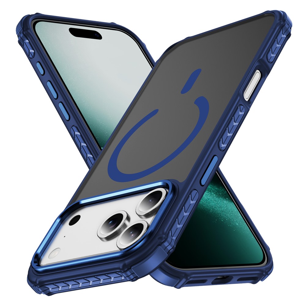 Etui pancerne do iPhone 17 Pro, Matt Case, do MagSafe, matowe z niebieską ramką