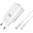 XO CE17 Ładowarka sieciowa, 1x USB-C 1x USB-A, 65W + kabel USB-C - USB-C, biała