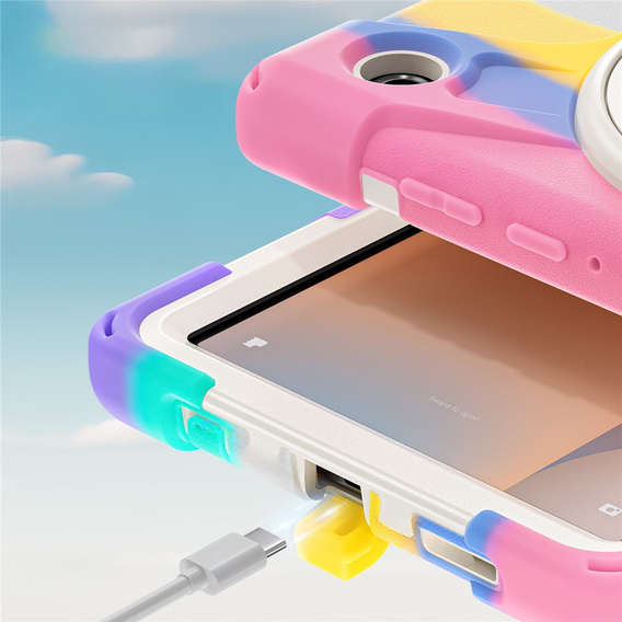 Pancerne etui do Samsung Galaxy Tab A11, z podstawką i paskiem na ramię – wielokolorowe