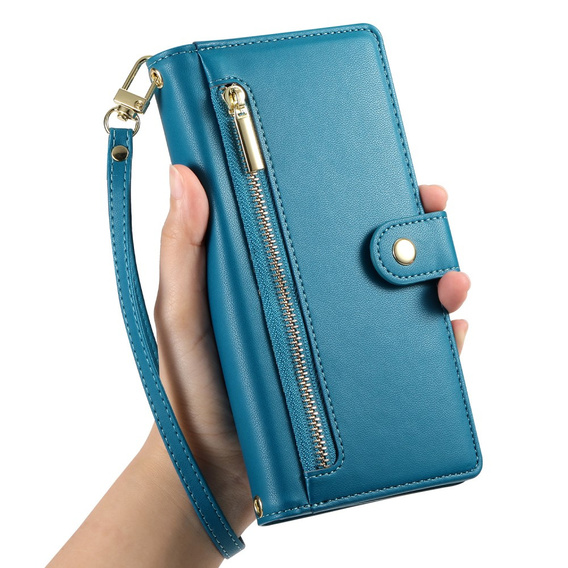 Etui z klapką do Samsung Galaxy S24 FE, Wallet Zipper Pocket, niebieskie