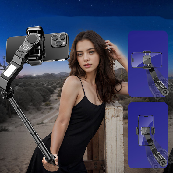Blavec Selfie Stick Aluminium Fusion P07 z MagSafe, statywem, pilotem i 2 lampami – 1,4 metra