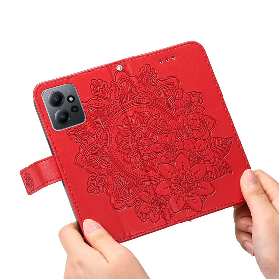 Etui z klapką do Xiaomi Redmi Note 12 4G, Mandala Flower, czerwone