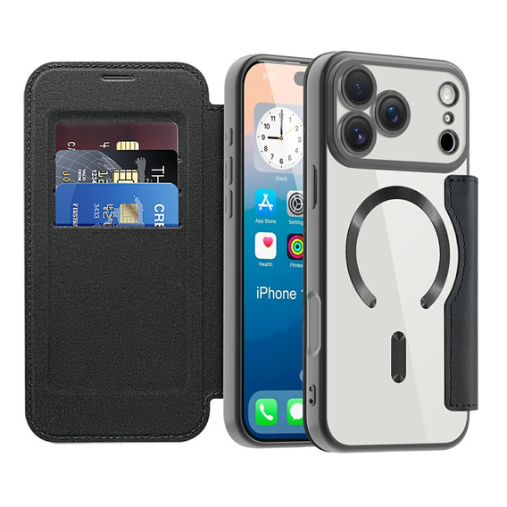 Etui z klapką do iPhone 17 Pro Max, RFID Wallet MagSafe z ochroną aparatu, czarne