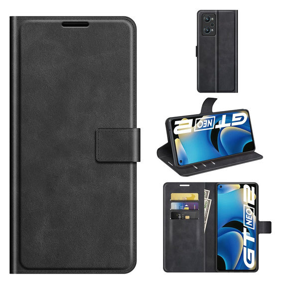 Skórzane Etui Wallet PU Leather do Realme GT 2 / Realme GT Neo 2, Black