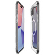 Etui z MagSafe Spigen do iPhone 15, Ultra Hybrid, przezroczyste / białe + Szkło Hartowane 9H