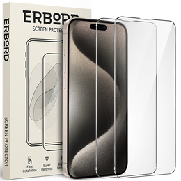 2x Szkło Hartowane do iPhone 15 Pro Max, ERBORD 9H Hard Glass, szybka