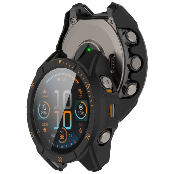 2w1 Etui + Szkło Hartowane do Garmin Fenix 8 47mm, Czarne / Pomarańczowe