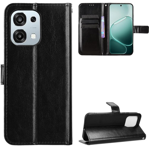Etui z klapką do Oppo A6 Pro 5G, Crazy Horse Wallet, czarne
