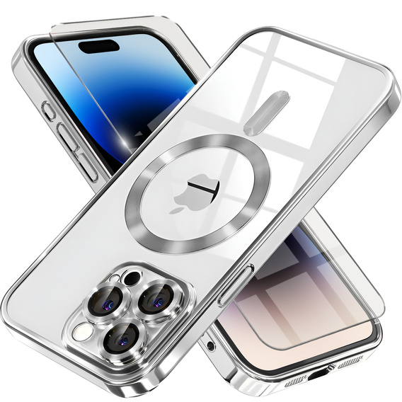 Etui do iPhone 14 Pro, Electro MagSafe, srebrne + Szkło na ekran