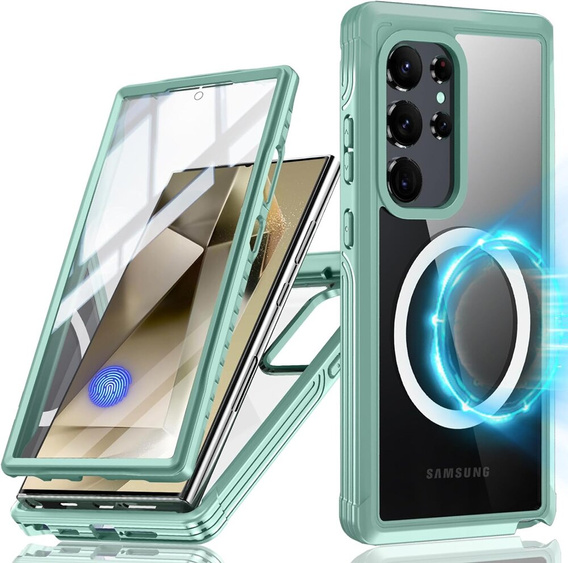 Etui do Samsung Galaxy S24 Ultra, Shockproof, z folią na ekran, do MagSafe, zielone