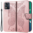 Etui z klapką do Motorola Moto E13, Butterfly, różowe rose gold