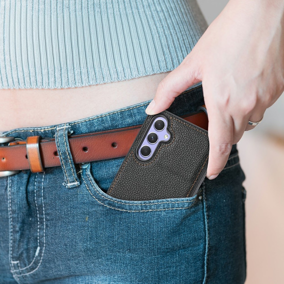 Etui skórzane do Samsung Galaxy A54, Obudowa Lychee leather Case, czarne